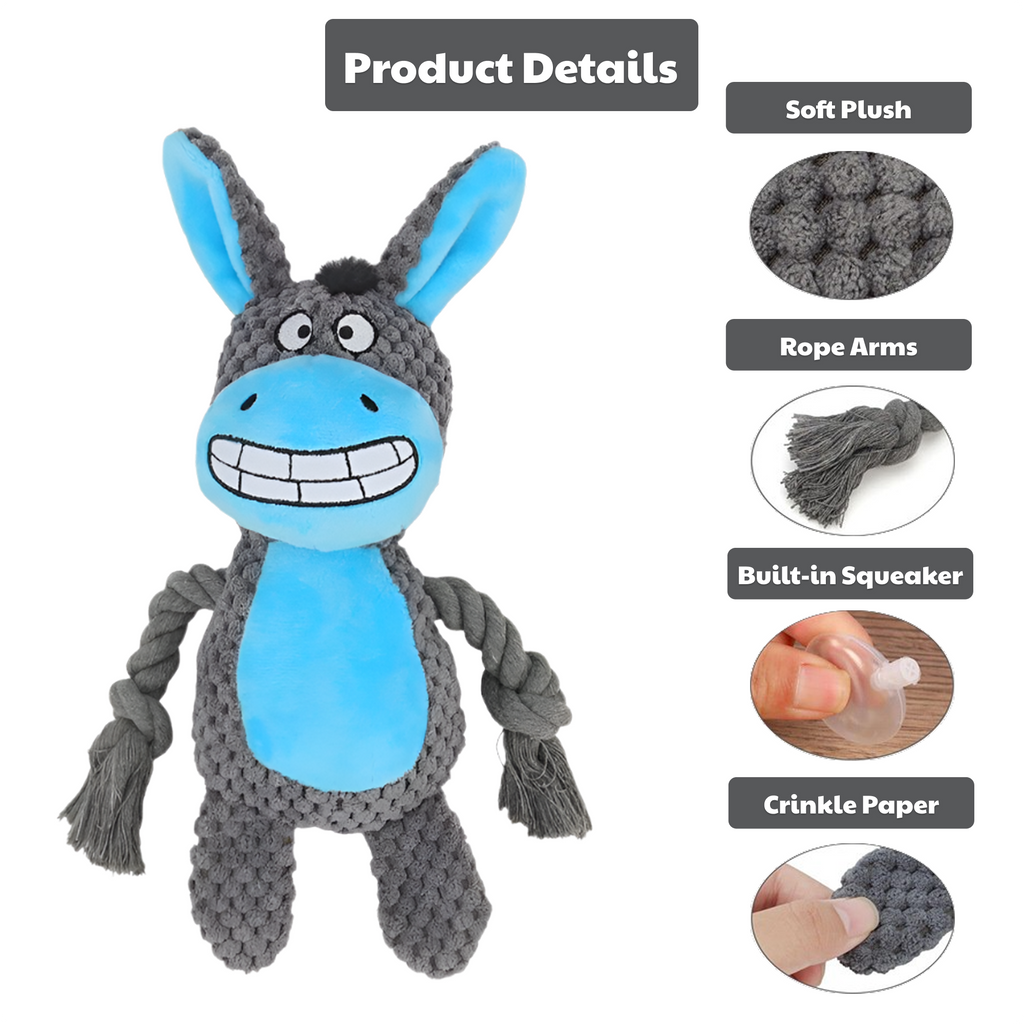 🐴 Denny the Donkey – Goofy-Eyed Friends™ Plush Squeaky Dog Toy