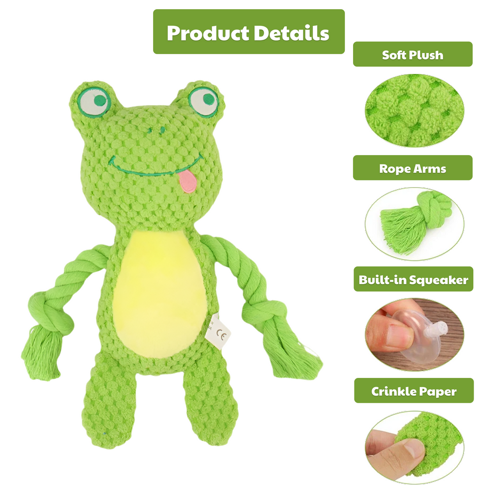 🐸 Felix the Frog – Goofy-Eyed Friends™ Plush Squeaky Dog Toy