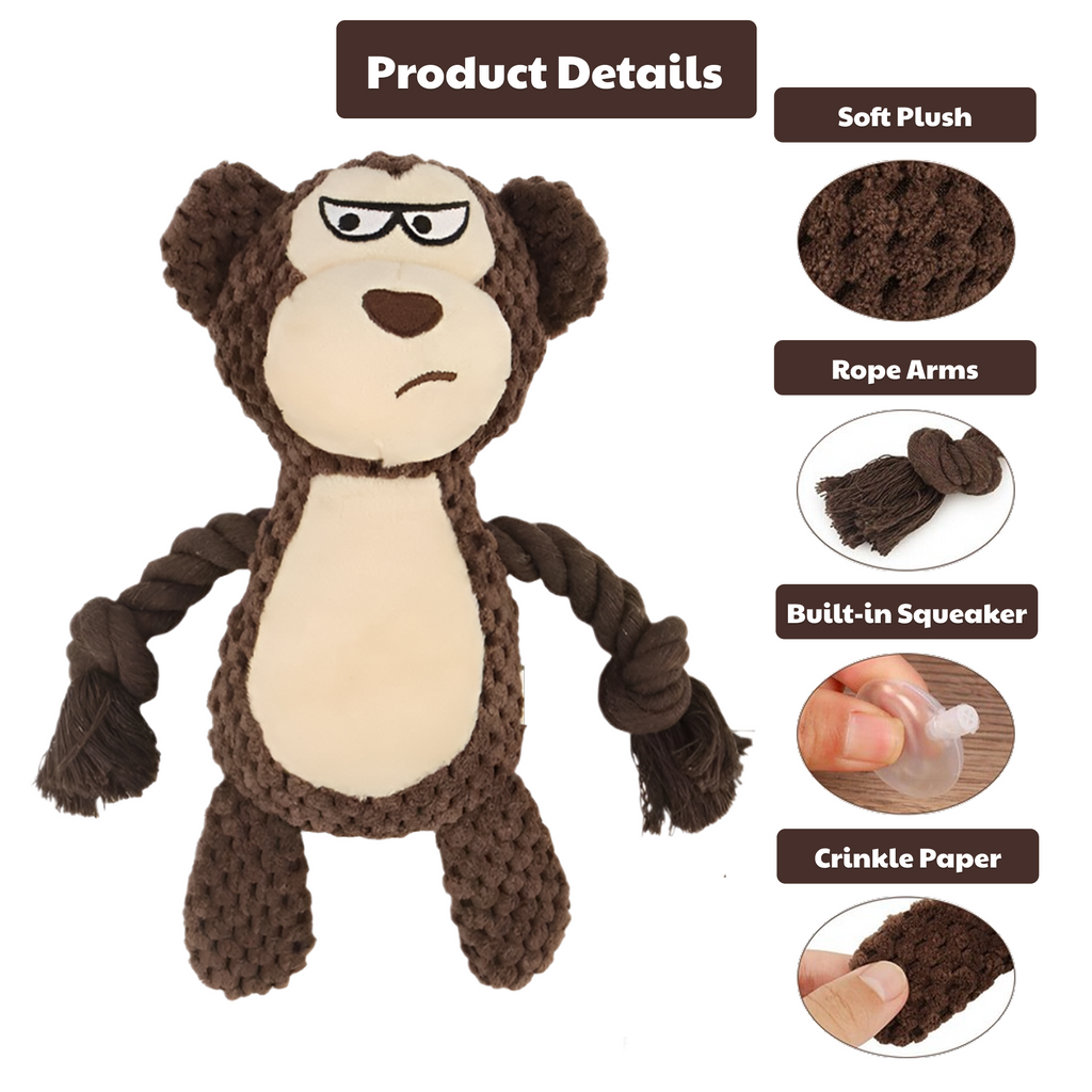 🦍 Max the Monkey – Goofy-Eyed Friends™ Plush Squeaky Dog Toy