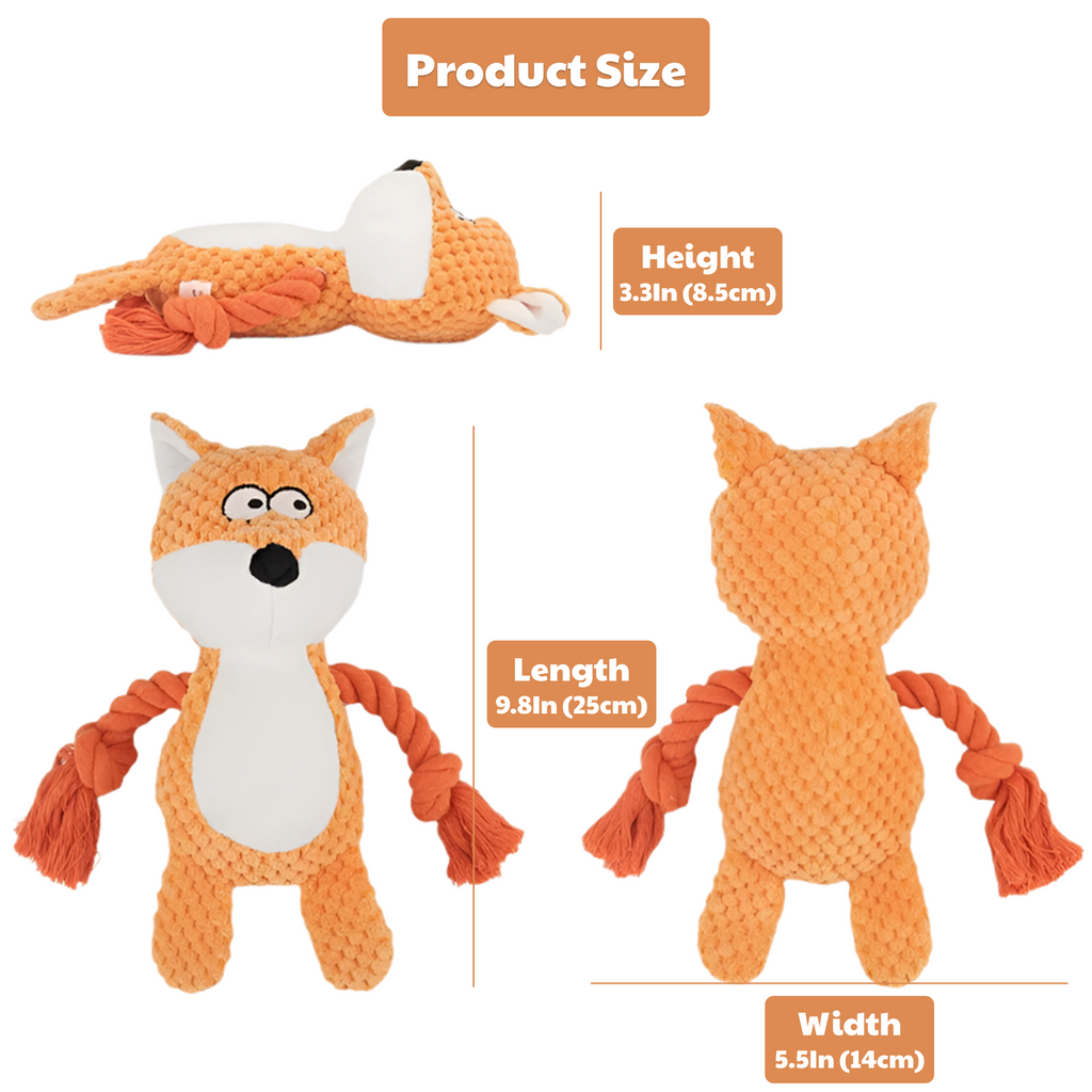 🦊 Finn the Fox – Goofy-Eyed Friends™ Plush Squeaky Dog Toy