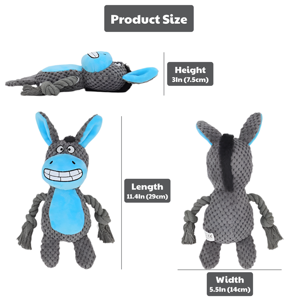 🐴 Denny the Donkey – Goofy-Eyed Friends™ Plush Squeaky Dog Toy