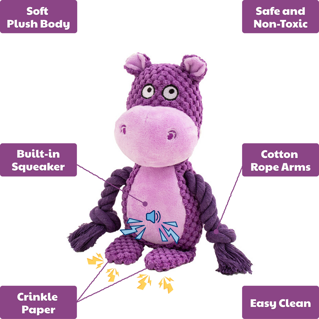 🦛 Harper the Hippo – Goofy-Eyed Friends™ Plush Squeaky Dog Toy