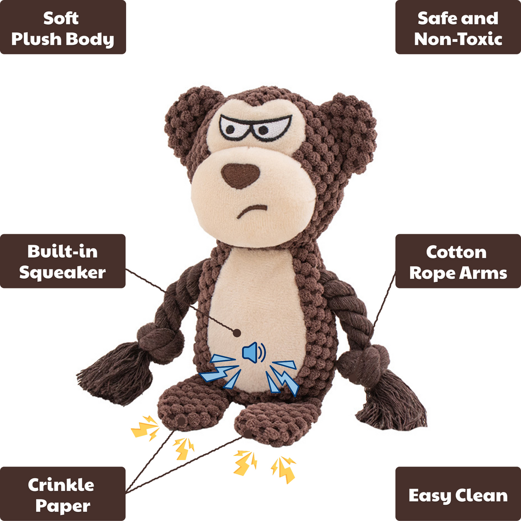 🦍 Max the Monkey – Goofy-Eyed Friends™ Plush Squeaky Dog Toy