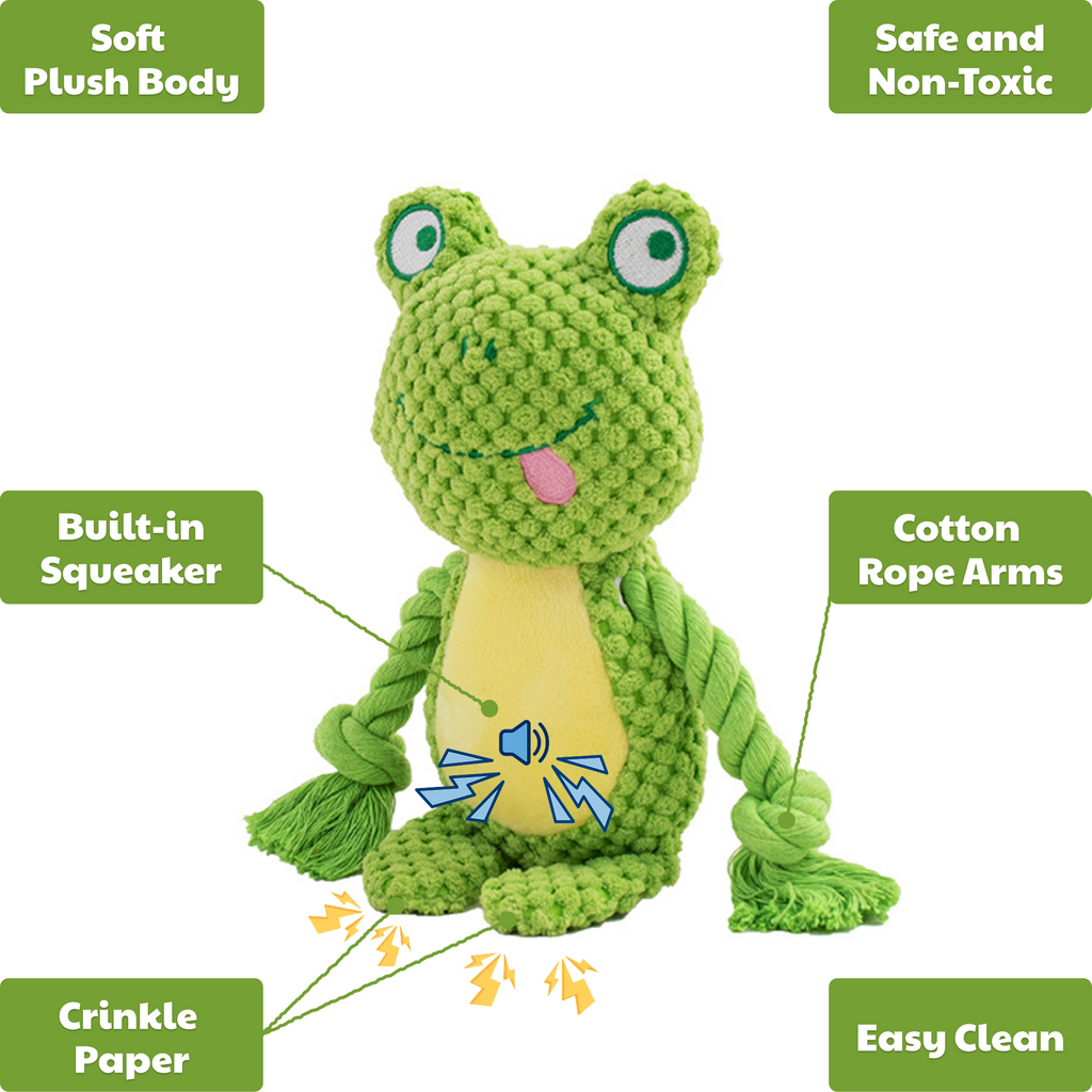 🐸 Felix the Frog – Goofy-Eyed Friends™ Plush Squeaky Dog Toy