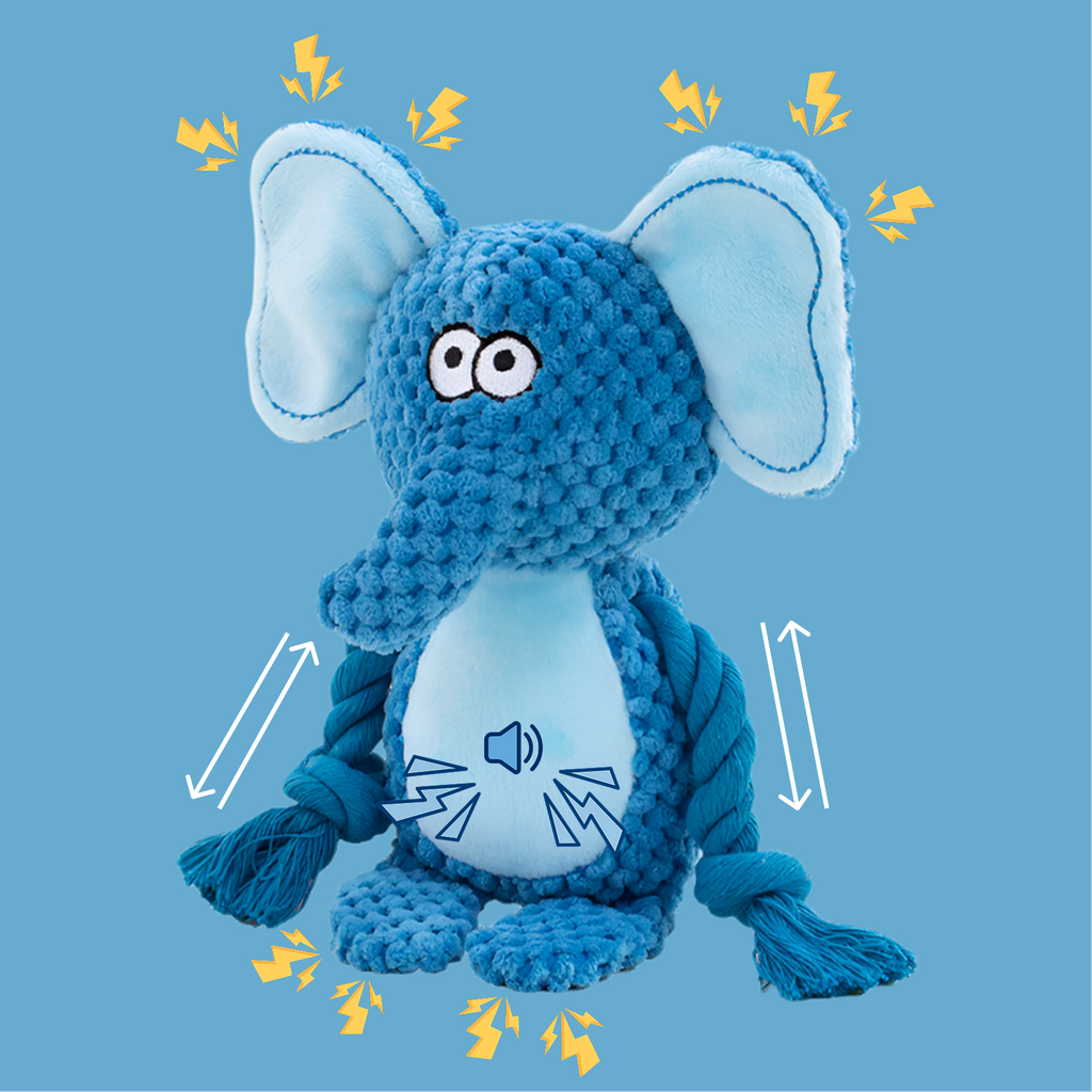 🐘 Ernie the Elephant – Goofy-Eyed Friends™ Plush Squeaky Dog Toy