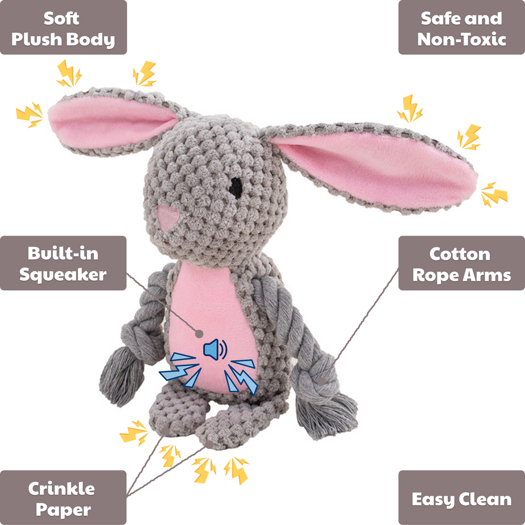🐰 Rosie the Rabbit – Goofy-Eyed Friends™ Plush Squeaky Dog Toy